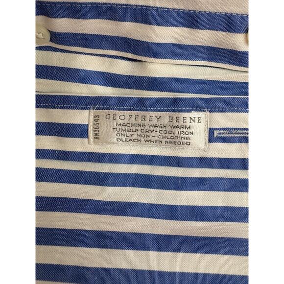 Geoffrey Beene Men’s Dress Shirt 16 32/33 Blue White Stripe Button Down Collar - Picture 6 of 16